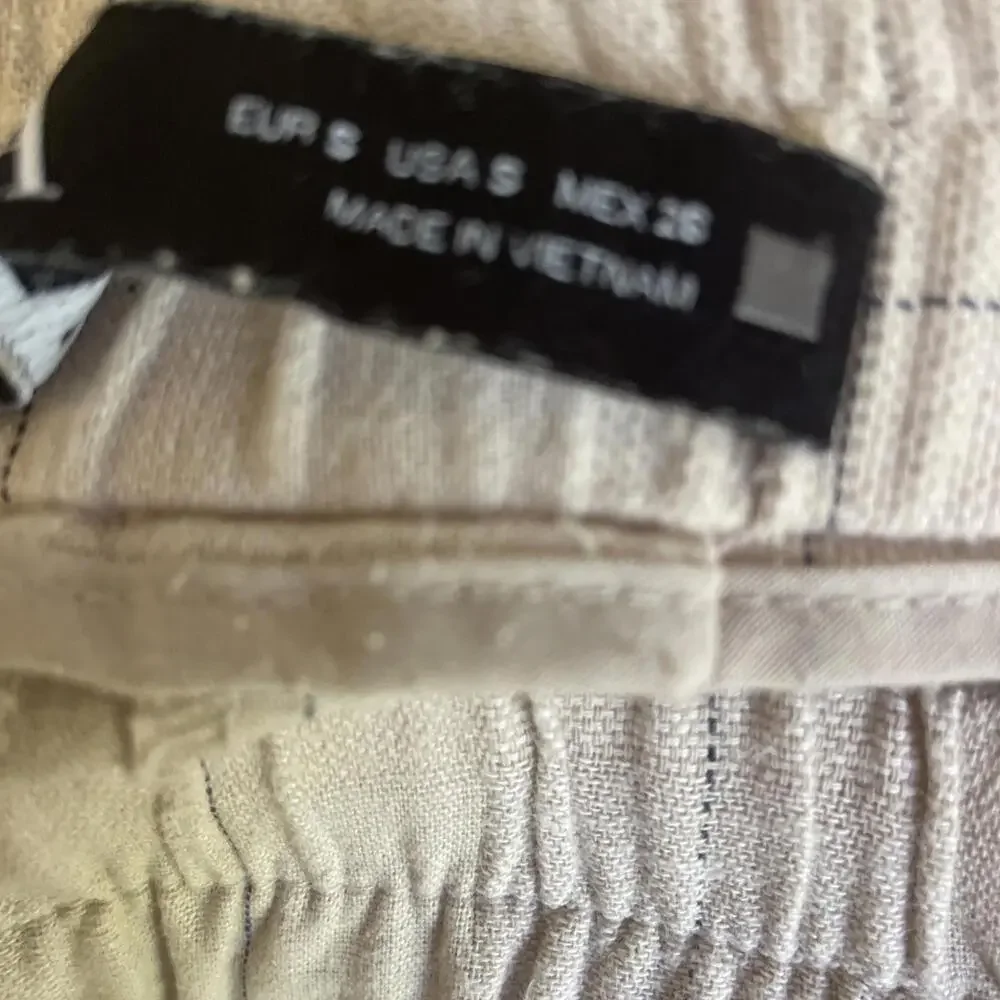 Zara Womans Pants Trousers cotton linen plaid print beige blue size S